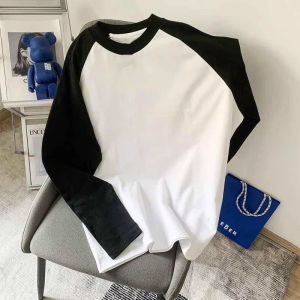 American Style Heavy Weight Raglan Long Sleeves T-Shirt Mens Spring and Autumn Fashion Brand Oversize Pure Cotton Contrast-Color Undershirt Sweater
