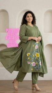 DEBAYU Readiprint Plus Size Cotton Kurti with Bottom & Dupatta Set Embroidered Work Size 3XL to 6XL Malaysia