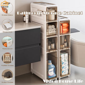 Vision Floor-standing Bathroom Storage Cabinet Movable Slit Storage Rack Multi-layer Gap Storage Shelf Toilet Narrow Cabinet Kitchen Crevice Storage Cabinet
