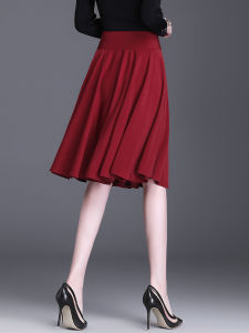 Red A-Line Mini Skirt Womens Style Square Dance Skirts Slimming Fluffy Skirts Autumn Winter New Arrival High Waist Elastic Waist