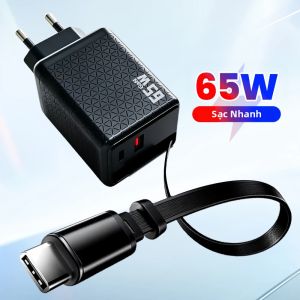 elough | Sạc Nhanh GaN 65W Với Cáp Thu Gọn USB Type C Sạc Điện Thoại Di Động Công Suất Cao Tương Thích Với Qualcomm Quick Charge