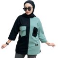 KAOS WANITA MIX DUA WARNA DENGAN VARIASI SAKU CANTIK TERBARU DARI FASHION TOP WANITA BERBAHAN KATUN COMBAT 20S //KAOS OVERSIZE FIT L DAN XXL. 