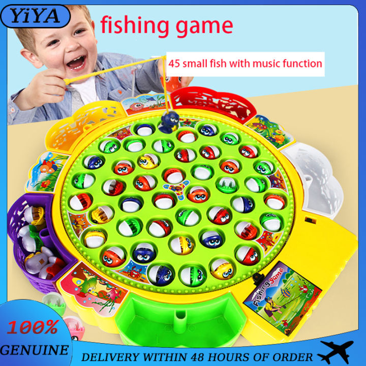 15/25/45pcs Fishing Toy Fish Game Electric Musical Rotating