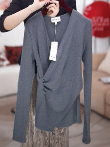 QINGNAER | French Elegance Casual Style Large Size V-Neck Tapered Waist Pleated Womens Shirt