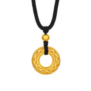 Gold Pendant Necklace Hollowing Peaceful Lock Qiankun Circle