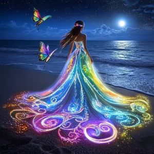 Chân Dung Người Phụ Nữ Tranh Khảm Kim Cương - Thiết Kế Hình Con Bướm Bên Bờ Biển Full Square Round Drill Trang Trí Nhà Tác Phẩm Nghệ Thuật Bộ Sưu Tập HUACAN