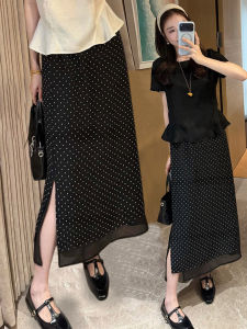 V.C.I | Black Lace Panelled Illusion Two-piece Polka Dot A-line Skirt