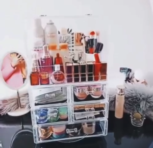 Ⓜ️ZEROIDEASⓂ️ Stackable Thickness Acrylic Makeup Organizer Box Makeup Box Makeup Storage Makeup Holder Makeup Stand Cosmetics Box Cosmetics Organizer Cosmetics Holder Cosmetics Storage Cosmetics Stand Perfumes Box Perfume Stand Desktop Box Desk Box