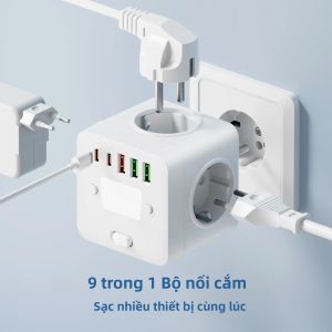 1 Dải Nguồn Đa Chức Năng Có Đèn Bàn Có Thể Điều Chỉnh Chống Sét 3 Ổ Cắm Điện 3 Cổng USB-A 2 Cổng USB-C Cho Máy Tính Để Bàn