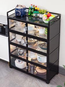Kitchen Storage Rack Floor Standing Multi-Layer Cabinet Home Use Bowl Cabinet with Door Multi-Function Dining Sideboard Storage Cabinet