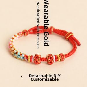 DIY Adjustable Charm Bracelet Handwoven Rope with Gold Bead Pendant