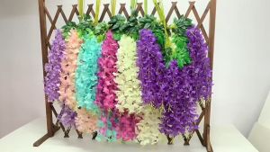 12Pcs Artificial Wisteria Flowers Wisteria Buatan Bunga Rotan Sutera Bunga String Hanging Garland Vine untuk Rumah Taman Hiasan Perkahwinan