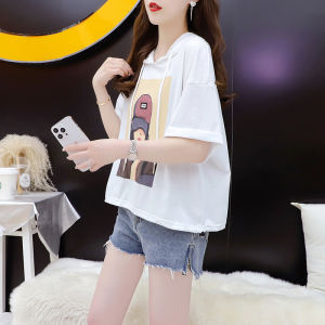 Summer Trendy Loose Fit Cotton T-Shirt Short Style Womens Fashion Small Size Friendly Hooded Pure Cotton Top