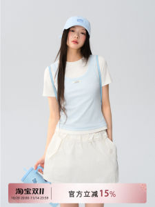 La Lune Du Ciel Womens round Neck Short Sleeve T-shirt Summer Casual Versatile Layering Vest Splice Design Cotton Blend