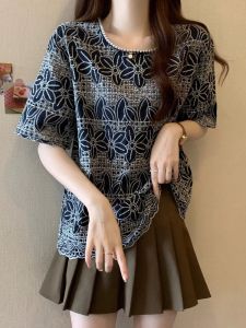 WANGGONGZHU | Elegant Floral Lace Short Sleeve Womens Shirt Summer 2025 New Loose Fashion Slimming Lightweight Princess Style Commute Wind