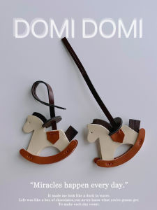 Small Wooden Horse Handmade Creative Sheep Leather Custom Pendant Couple Girlfriend Gifts Ins Cowhide Stylish Car Ornaments