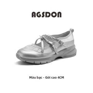Agsdon | Giày Đế Dày Mary Jane Phong Cách Thể Thao Mới Hai Màu Trắng Bạc Năng Động