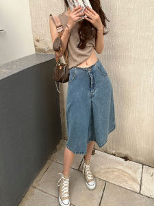 ศิลปะ โทนสีวินเทจ พลีท ดีไซน์ เดนิม กระโปรงยาวปานกลาง ทรงเอ กระโปรงมินิ ฤดูร้อน เอวสูง ผ้าฝ้าย สีบริสุทธิ์ สไตล์เกาหลี