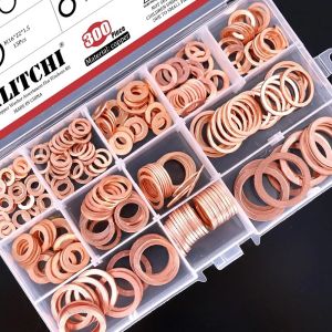 Copper Washer Gasket Nut and Bolt Set 400/300/100PCS Sealing Solid Gasket Washer Flat Ring Seal Assortment Kit For Sump Plugs