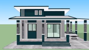 แบบบ้านทรงโมเดิร์น 2ห้องนอน 1ห้องน้ำ 1ห้องครัว 1ส่วนรับเเขก+ทานอาหาร+1จอดรถAP-44 พื้นที่ใช้สอย 79 ตารางเมตร งบก่อสร้าง650000 -700000 บาท (นำไปยื่นขออนุญาตก่อสร้างได้มีBOQยื่นกู้ให้เลือกยอด890000บาท)เปลี่ยนสีได้ดังใจคุณ