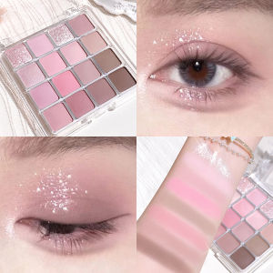 อายแชโดว์พาเลท 16 สี - กลิตเตอร์ เนื้อแมตต์ และชิมเมอร์ในโทนสีฤดูใบไม้ร่วงและฤดูหนาวที่อ่อนโยนของสีน้ําเงิน สีน้ําตาล ปะการัง และสีชมพู