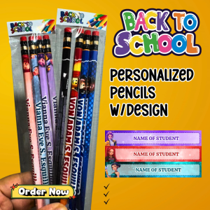 Personalized pencils with design for students 4 pieces per order different designs available in regular and XL size back to school theme.