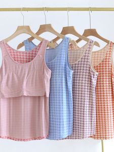Modal ผู้หญิง Camisole ชุดชั้นในหน้าอก Pad Integrated Bra ชุดนอนสําหรับฤดูใบไม้ผลิฤดูร้อนบางหลวม Homewear สามารถสวมใส่ด้านนอก