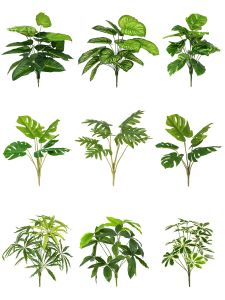 Large Bundles Artificial Green Leaves Plastic Simulation Plants Floor Standing Landscape Decoration Ornamental Potted Scenery