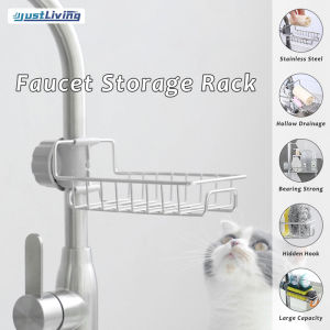 JustLiving 1PC Kitchen Stainless Steel Faucet Storage Racks Adjustable Sink Rag Sponge Draining Rack Single Layer Wipe Sanitary Ware Storage Rack Without Hole Punching Hanging Basket