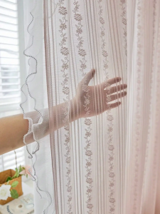 1Pc French Style Princess Light Filtering Semi-Privacy Curtain with Pearl Trim And Lace Edge for Girls Bedroom New Design