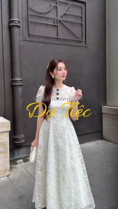 Đầm thiết kế cao cấp BEMINE cổ tròn ren hoa nổi dáng dài-T130