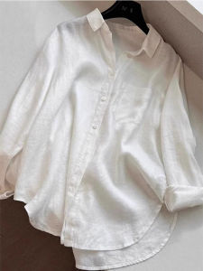 Summer Elegant French Design Casual Long Sleeve Shirt Cotton Linen