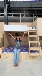 เตียงไม้สองชั้นต่างไซส์ 5+3.5 ฟุต 6+3.5 ฟุต สูง 200 ซม.