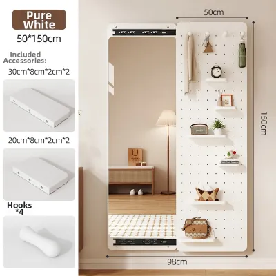 Wood Full-length Mirror Storage Rack Integrated Light Luxury Sliding Dressing Mirror