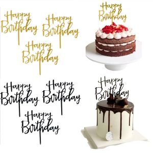 10/20Pcs Gold Black Happy Birthday Cake Topper DIY Acrylic Letter Simple Design Kids Birthday Party Dessert Decoration Supplies