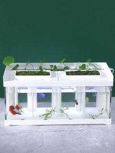 Betta Fish Tank Mini Fish Aquarium Desktop Integrated Fish Tank 2/4 grids with pump & led light