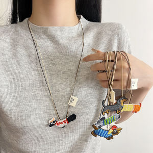 Cute Cartoon Sausage Dog Braided Rope Pendant Necklace Female Niche Style Childlike Adjustable Personalized Sweater Chain Sweatshirt Chain