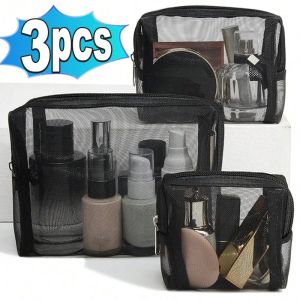 Black Mesh Cosmetic Bag Makeup Pouch Travel Storage Case Portable Large Capacity Organizer Pouch for Women