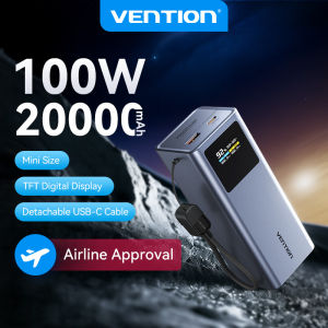 Vention 20000mAh Powerbank PD 100W High Power Fast Charging with TFT Display for Laptop MacBook Pro iPhone 17 16 15 Pro Max iPad Samsung S25 S24 Xiaomi Huawei