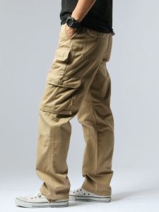 กางเกงทำงานผ้าฝ้ายหนาสำหรับผู้ชาย กางเกงขายาวทรงตรงหลวมๆ สำหรับเล่นกีฬากลางแจ้ง ระบายอากาศได้ดี ทนทานต่อการสึกหรอ