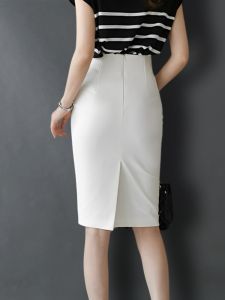 Business Commute Style High Waist Slit Straight Leg Skirt Womens New White Casual Versatile Bodycon Skirt Polyester Fabric