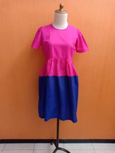 mini midi dress wanita pink fuschia birel M cewek lengan pendek santai cute