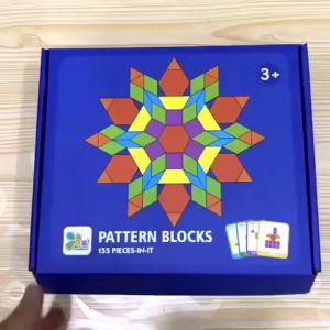 Wooden Pattern Blocks IQ Pattern Puzzle Learning Box Montessori Early Education Kids Geometric Manipulative Shape