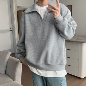 Hualun K-style V Neck False Two-Piece Sweaters Mens Long Sleeves Spring and Autumn Lapel Handsome Cleanfit Coat Top