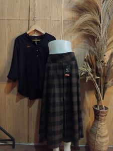 SET FLANEL KEMEJA DAN ROK MIDI 7/9//Setelan Rok Kotak kotak Kekinian//Setelah Rayon Twill ROK  Flanel