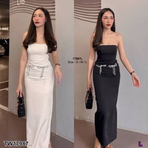 CC 17987 เดรสเกาะอกยาว เดรสออกงาน เดรสดินเนอร์ งานแต่ง บายเนีย (มีขนาด SML)