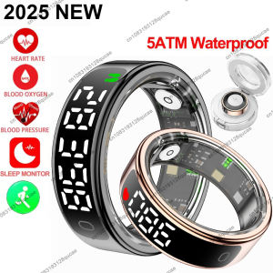2025 Smart Ring Men Women LED Display Screen Heart Rate Blood Oxygen Monitor 5ATM Waterproof Multi Sports Mode Gifts For Andorid