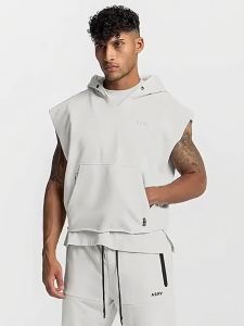 ASRV | Men Cotton Hooded Tank Top Sleeveless Vest Bodybuilding Gym Workout Sweatshirt Fitness Training Sports Singlet Casual Sportswear