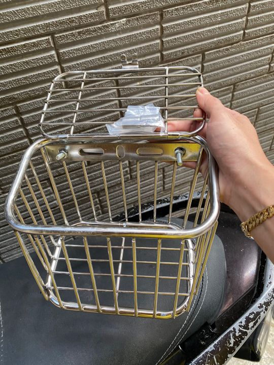 rổ inox mini gắn xe máy với khung inox chắc chắn (22x13x13cm) | Lazada.vn