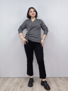 plus Size Long Sleeve Knitwear Womens Loose Fit Casual Overhead Sweater Button Drawstring Style Autumn Winter New Arrival